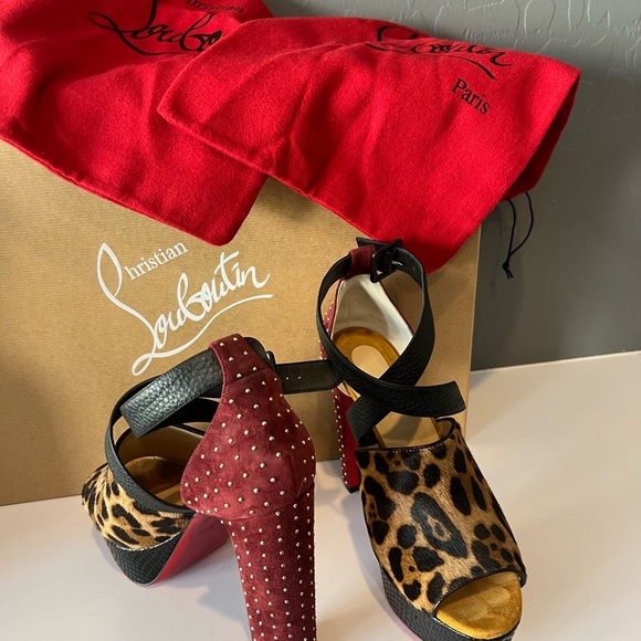 Christian Louboutin Bingirl Calf Hair Leopard Print Sandals Size 39. Never worn. - Picture 7 of 9
